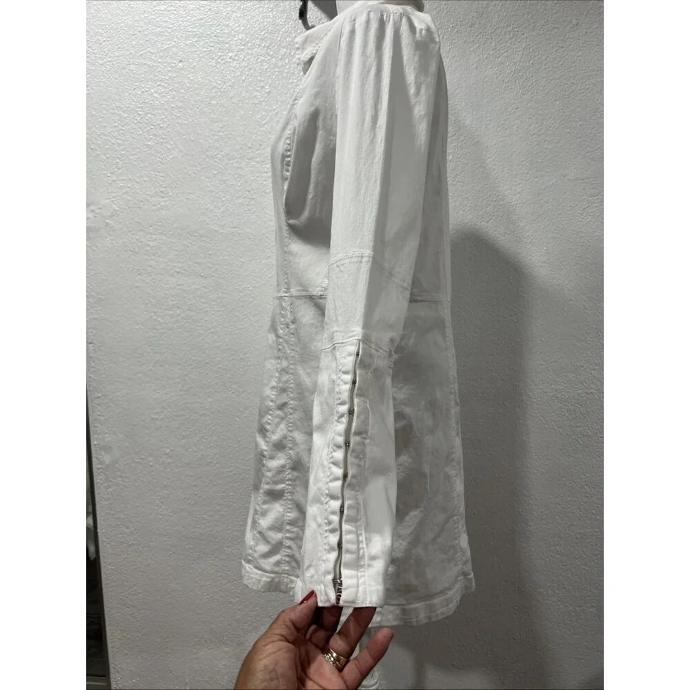 Free People Dress Womens Large White Thea Mini Snap Shirt Dress‎ Open Tunic - Picture 7 of 16